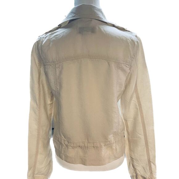 Lucky Brand Military Zip-up 100% Linen Drawstring Waist Jacket Beige Women S - Picture 4 of 12